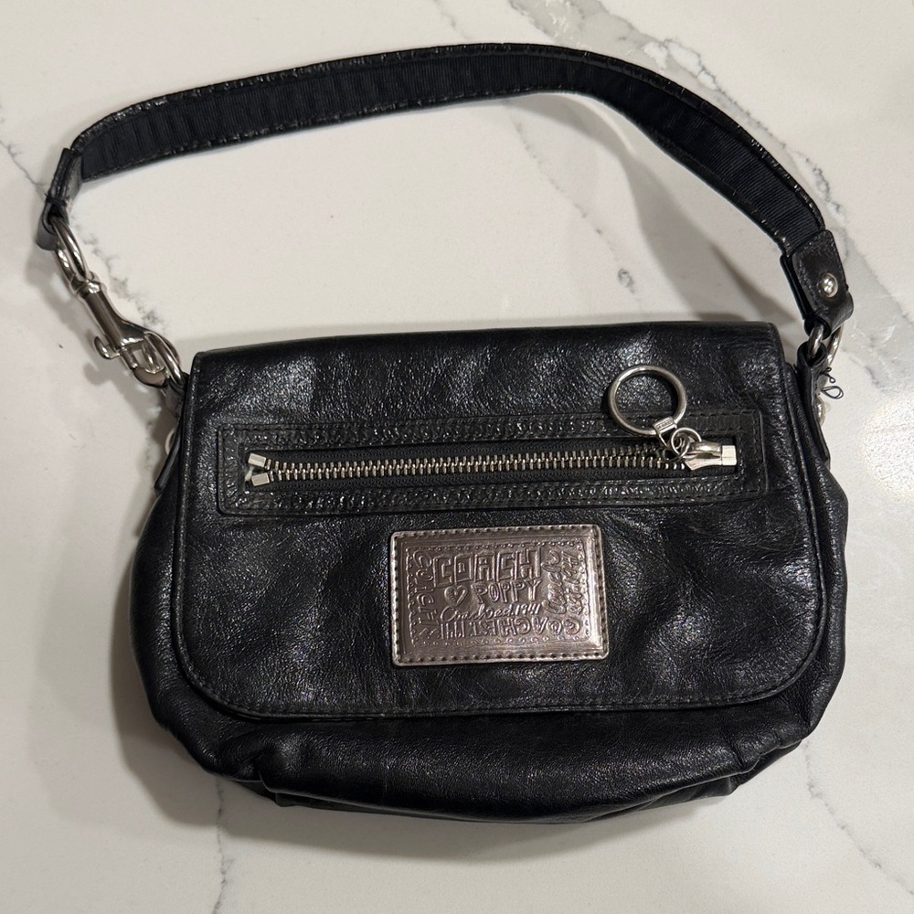 Coach Black Leather Shoulder Bag with Silver Hardware